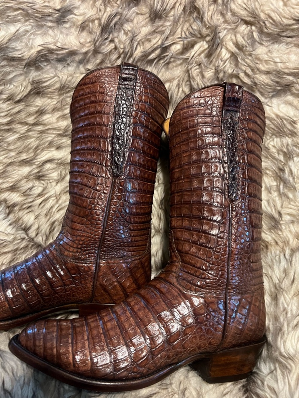 BIG SALE!!Short Time! LUCCHESE men FULL CAIMAN GATOR WESTERN Boots-brown-Sz 9 EE - Picture 14 of 16